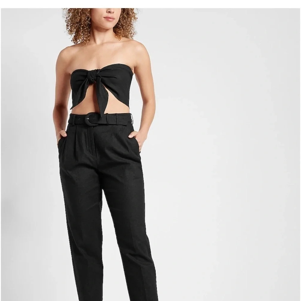 NWT express linen blend tie front bandeau top - Picture 2 of 4